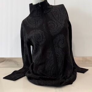 Black and Gray Paisley Long  Zip-Up Jacket Sweater